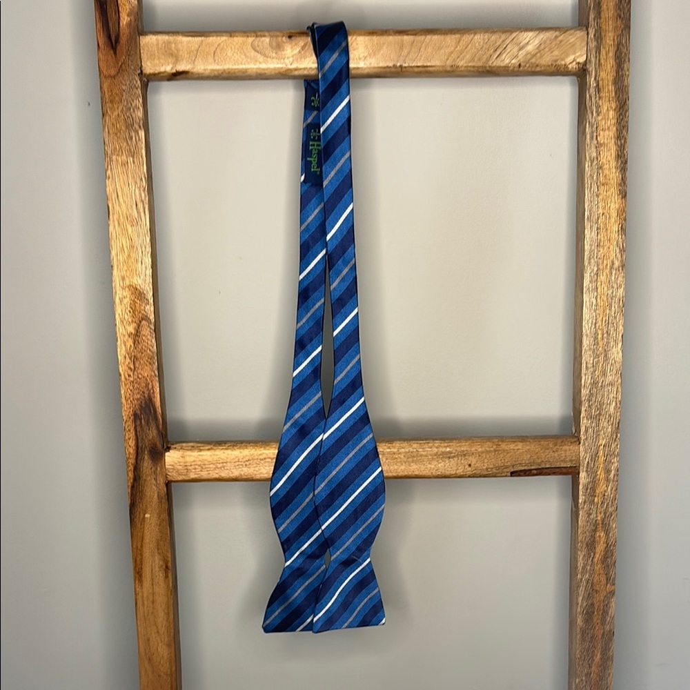 Classic Blue and White Striped Silk Bow Tie